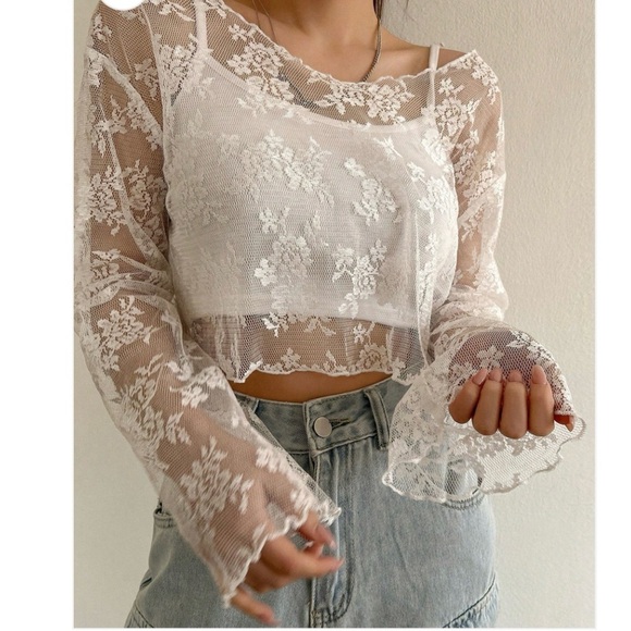 DAZY Lace Sheer fairy festival cropped Boho Blouse top For Vacay Summer XXL - Picture 1 of 8